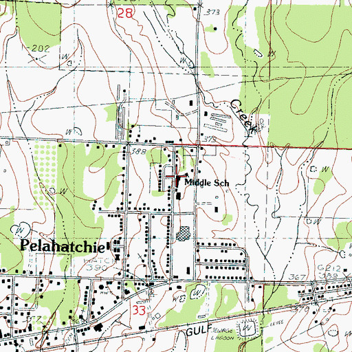 Topographic Map of Pelahatchie Middle School, MS