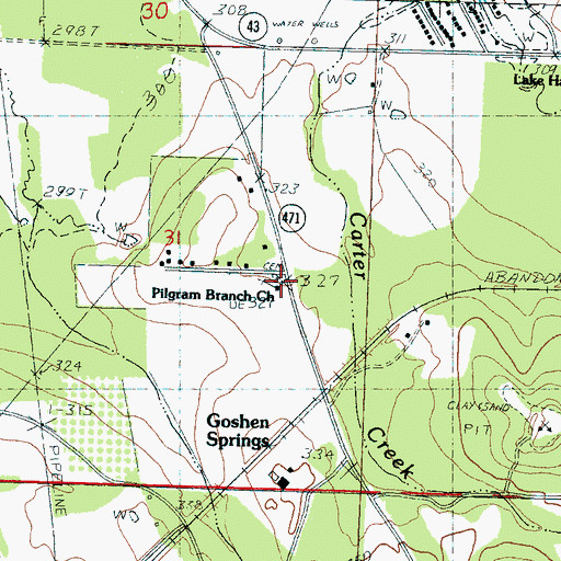 Topographic Map of Pilgrim Branch Church, MS