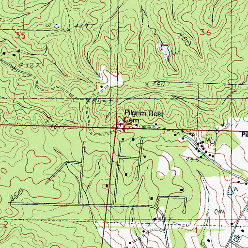 Topographic Map of Pilgrim Rest Cemetery, MS