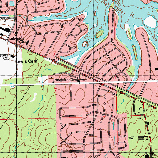 Topographic Map of Pinelake Church, MS