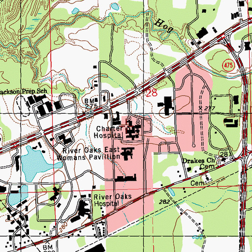 Topographic Map of Riverside Hospital, MS