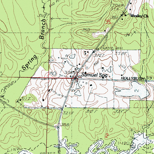 Topographic Map of Samuel Spring, MS