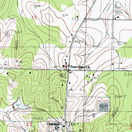 Topographic Map of True Vine Church, MS