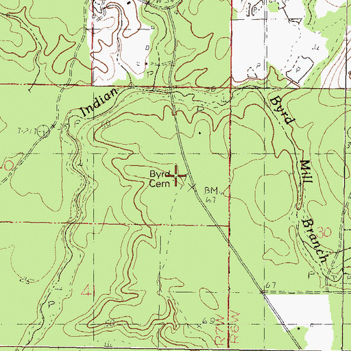 Topographic Map of Byrd Cemetery, MS