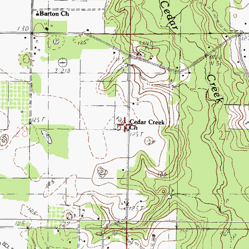 Topographic Map of Cedar Creek Church, MS