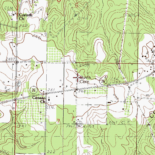 Topographic Map of Davis Cemetery, MS