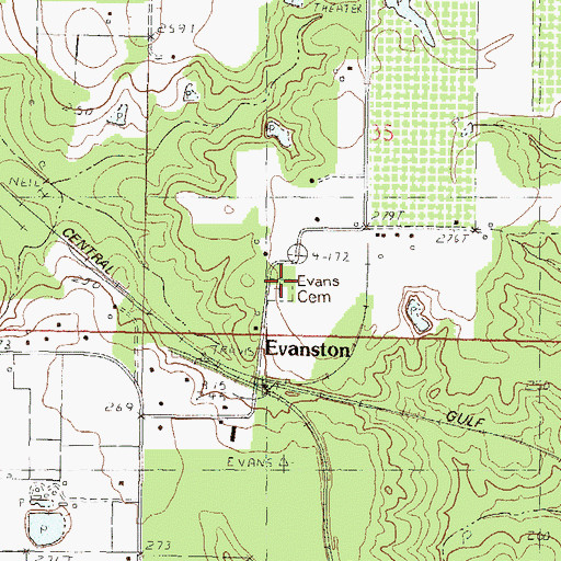 Topographic Map of Evans Cemetery, MS