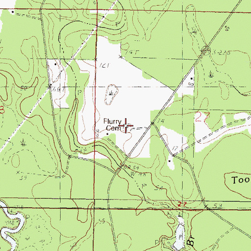 Topographic Map of Flurry Cemetery, MS