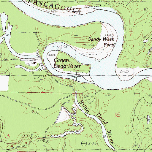 Topographic Map of Green Dead River, MS