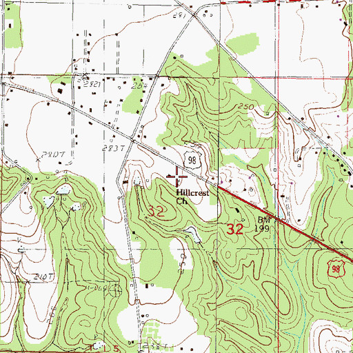 Topographic Map of Hillcrest Missionary Baptist Church, MS