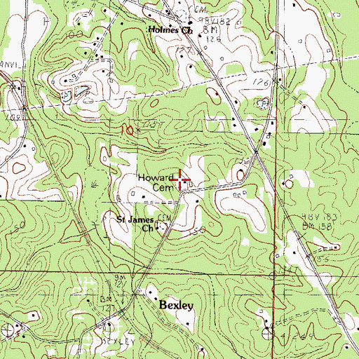 Topographic Map of Howard Cemetery, MS