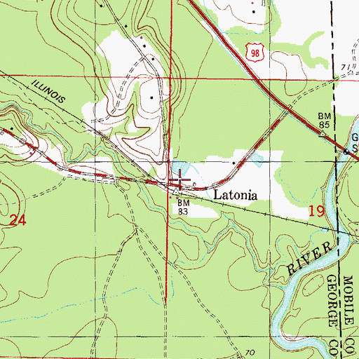 Topographic Map of Latonia, MS