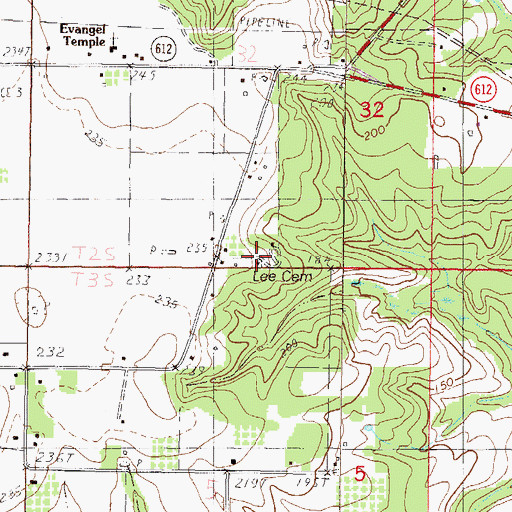 Topographic Map of Lee Cemetery, MS