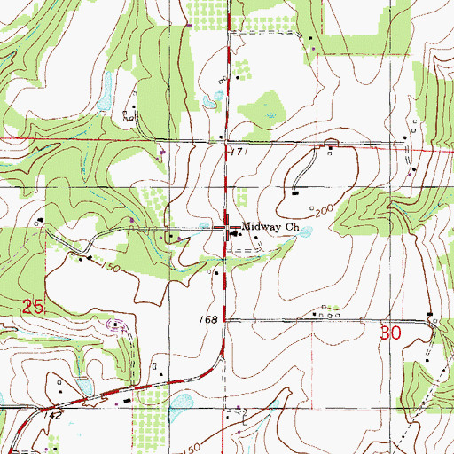 Topographic Map of Midway Baptist Church, MS