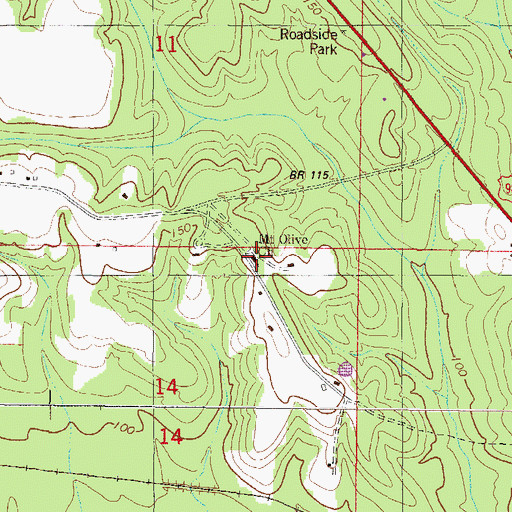 Topographic Map of Mount Olive Baptist Church, MS