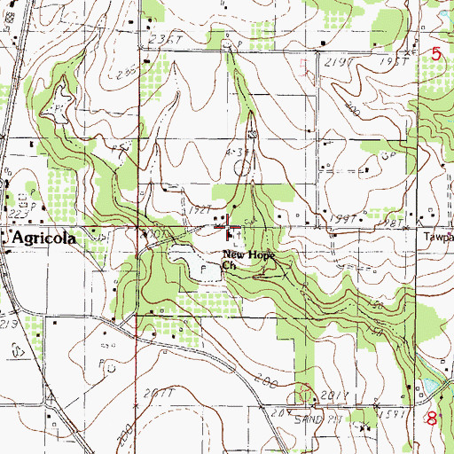 Topographic Map of New Hope Missionary Baptist Church, MS
