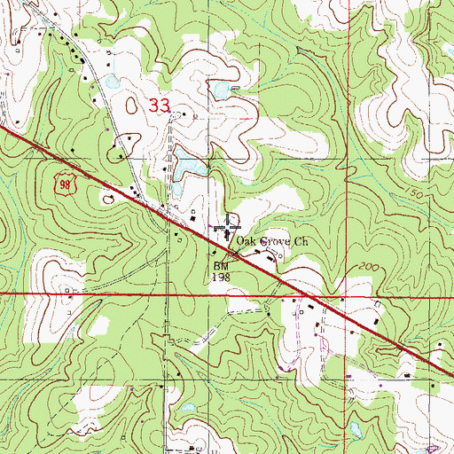 Topographic Map of Oak Grove Baptist Church, MS