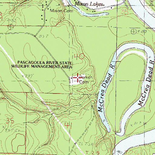 Topographic Map of Parker Cemetery, MS