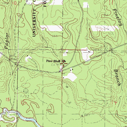 Topographic Map of Pine Bluff Church, MS