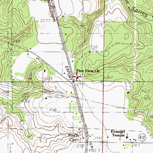 Topographic Map of Pine View Missionary Baptist Church, MS