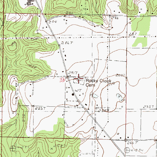 Topographic Map of Rocky Creek Cemetery, MS