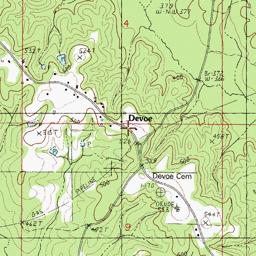 Topographic Map of Devoe, MS