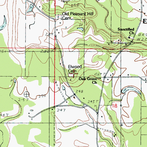 Topographic Map of Elwood Cemetery, MS