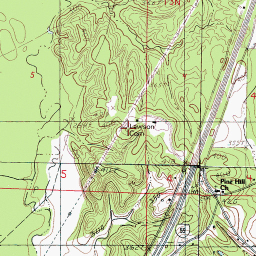 Topographic Map of Lawson Cemetery, MS