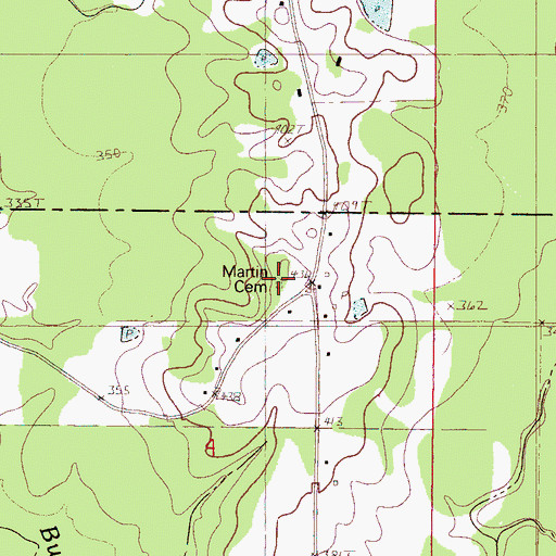 Topographic Map of Martin Cemetery, MS