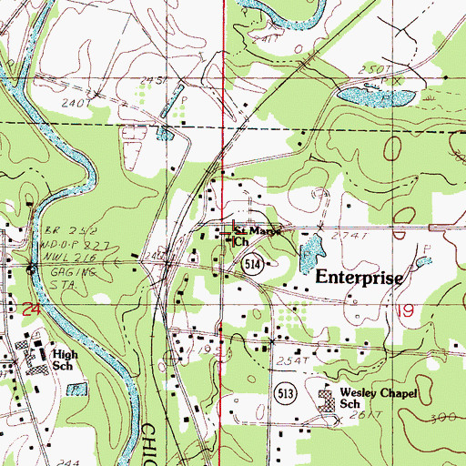 Topographic Map of Saint Marys Church, MS