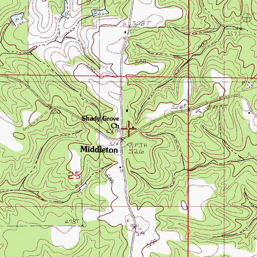 Topographic Map of Shady Grove Church, MS