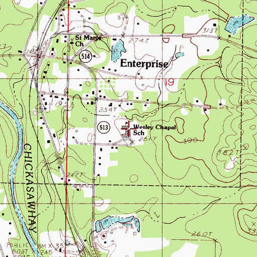 Topographic Map of Wesley Chapel School, MS