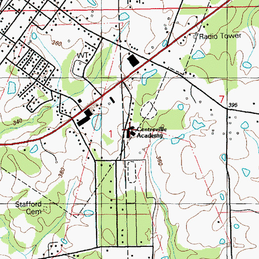Topographic Map of Centreville Academy, MS