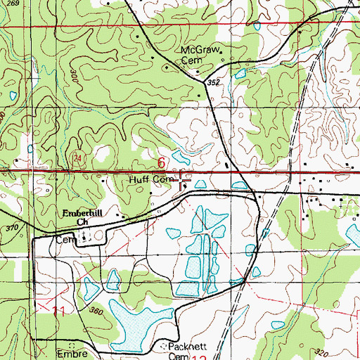 Topographic Map of Huff Cemetery, MS
