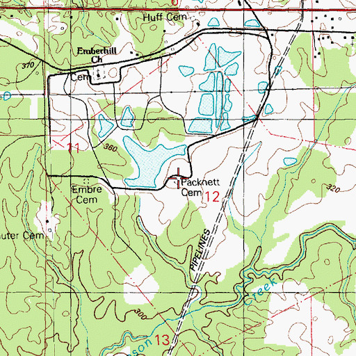 Topographic Map of Packnett Cemetery, MS