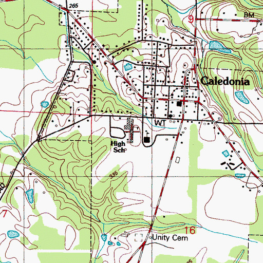 Topographic Map of Caledonia High School, MS