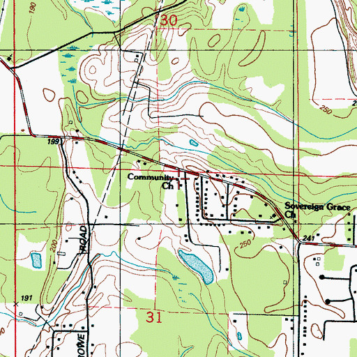 Topographic Map of Community Church, MS