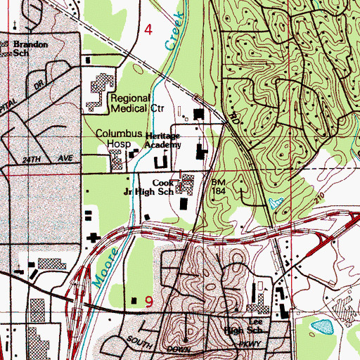 Topographic Map of Cook Junior High School, MS