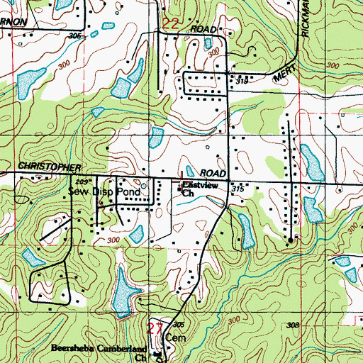 Topographic Map of Eastview Church, MS
