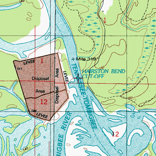 Topographic Map of Hairston Bend Cutoff, MS
