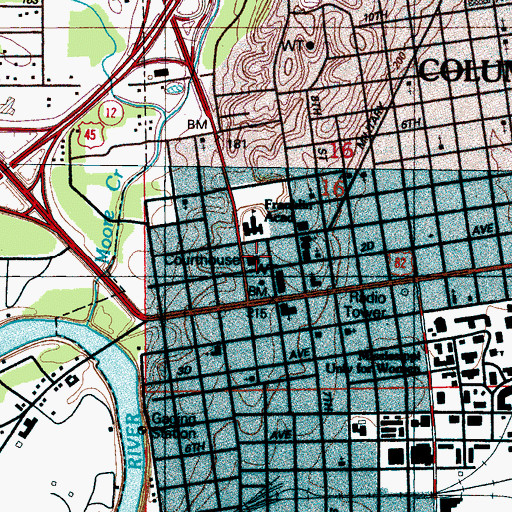 Topographic Map of Lowndes County Courthouse, MS