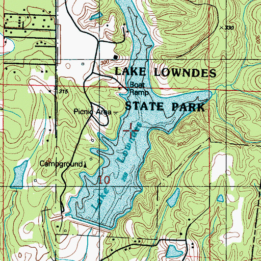 Topographic Map of Lake Lowndes, MS