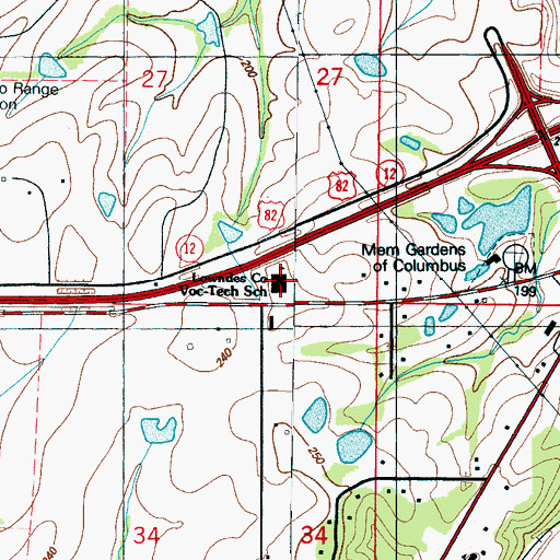 Topographic Map of Lowndes County Vocational Technical School, MS