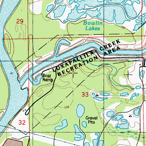 Topographic Map of Luxapallila Creek Recreation Area, MS
