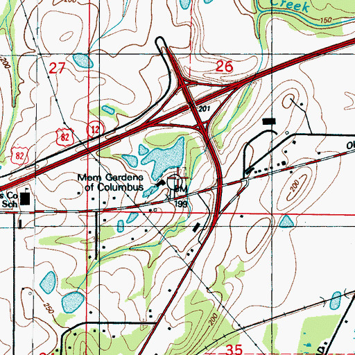 Topographic Map of Memorial Gardens of Columbus, MS