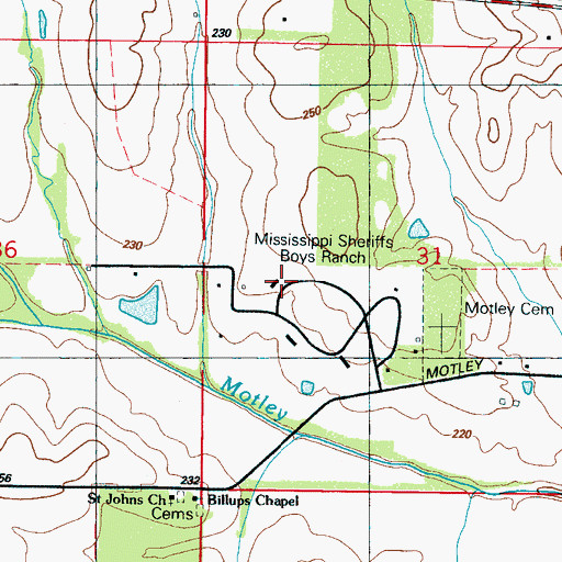 Topographic Map of Mississippi Sheriffs Boys Ranch, MS