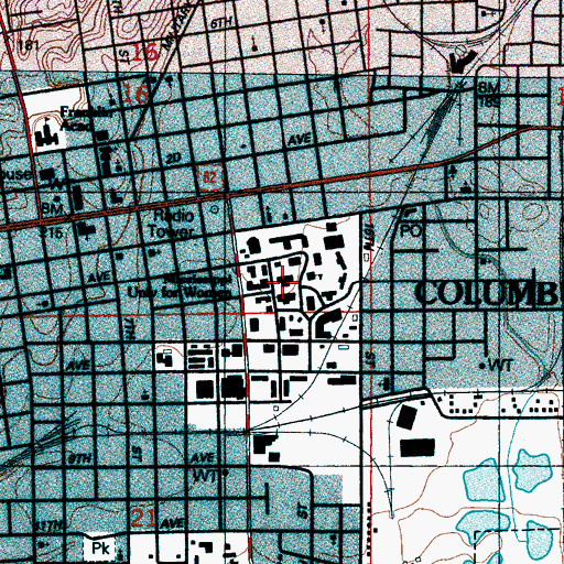 Topographic Map of Mississippi University for Women, MS