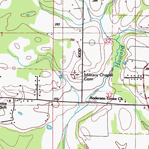 Topographic Map of Military Chapel Cemetery, MS