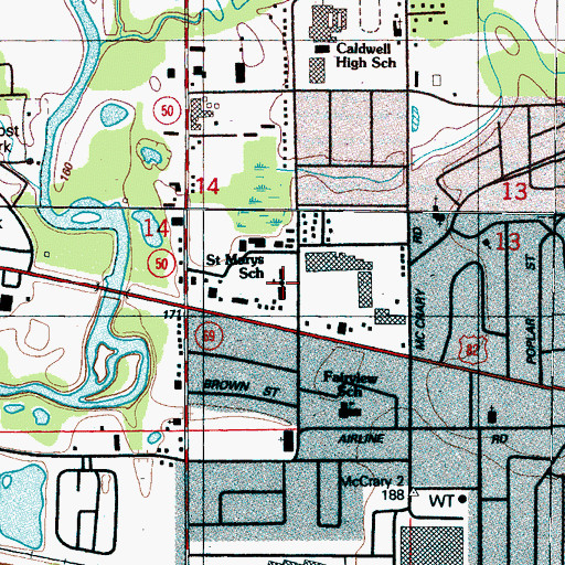 Topographic Map of Saint Marys School, MS