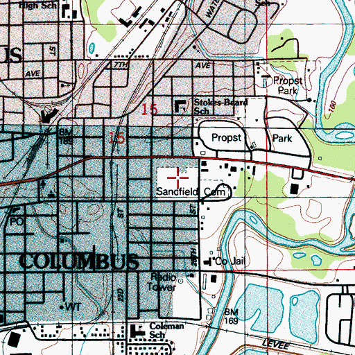 Topographic Map of Sandfield Cemetery, MS